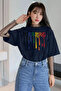 Unisex Iceberg Printed Relaxed Cut Navy Blue T-Shirt - 2