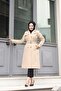 Women's Long Lined Double Breasted Collar Young Sports Large Size Waterproof Trench Coat with Pockets - 3