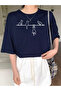 Unisex Cats on a Rope Themed Printed Relaxed Cut Navy Blue T-Shirt - 4