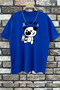 Unisex Bunny Printed Relaxed Cut Sax-Blue T-Shirt