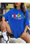 Unisex New York Printed Relaxed Cut Sax-Blue T-Shirt
