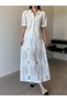 Ecru Guipure Detailed Shirt Set with Shorts and Skirt