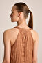 Halter Neck Crinkle Blouse - Brown - 4