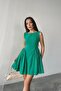 Green Mini Size Gathered Linen Dress - 4