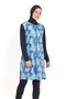 Liamay Blue Leaf Pattern Full Covered Hijab Swimsuit 4 Pieces Water Repellent, Parachute Fabric - 2