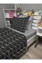 Quilted Gray Geometric 4-Piece (100% Cotton 100X200 with Elastic Sheets) Single Bedspread Set - 3