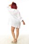 White Color Linen Woven Tribal Patterned Long Sleeve Kimono Beach Dress - 3