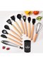 13 Pieces Silicone Colander Scoop Beater Spoon Brush Spatula Tongs Serving Set Kitchenware with Bamboo Handle - 3