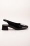Large Size Women's Low Heeled Shoes Black Square Stone Open Heel - 3