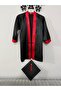 5-6 Years Old Kindergarten Kep Cübbe Black Red Graduation Suit Double Suit - 4