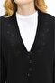 Black Embroidered 3-Button Steel Knitted Mother Cardigan - 4