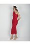 Fuchsia One Shoulder Floral Brooch Draped Midi Length Evening Dress - 3