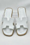 Summer Slippers - H Pattern Flat Faux Leather Women's Summer Slippers - Casual Slippers - 5