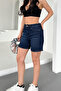 Women's Dark Blue Washed Mom Fit High Waist Lycra Jean Shorts Lily-Kymavi̇ - 4