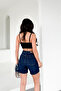 Women's Dark Blue Washed Mom Fit High Waist Lycra Jean Shorts Lily-Kymavi̇ - 7