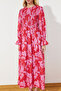 Red Floral Printed Smocked Size Woven Dress TCTSS24EB00109 - 5