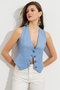 Women's Blue Linen Lined Vest TW60046 - 3