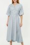 Blue Belted Half Balloon Sleeve Linen Look Woven Shirt Dress TCTSS24EB00014 - 3