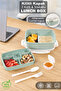 2 Layer Locked Lid Food Container - Compartmented Lunch Box Diet Nutrition Box Sauce Bowl Fork Spoon Green