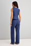 Indigo Gabardin Pamuklu Yelek Geniş Paça Pantolon Dokuma Alt-Üst Takım TWOSS25AU00112 - 5