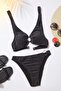 Black Triangle Covered Bikini Top with Glittery Accessories Tbess23Bu00306