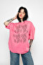Cats Line V2 Printed Oversize Unisex Washable Pink Tshirt - 6