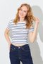 Women's White-Black (25512) Crew Neck Striped Short Sleeve Full Lycra Ribbed T-Shirt - 6
