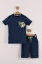 Boy's Little Paradise Navy Blue T-Shirt with Front and Back Print - Shorts 2-Piece Set - 4