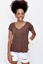 Women's Brown V-Neck Wide Casual T-Shirt