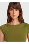 31809 Boat Neck Ribbed T-Shirt-Oil Green - 3