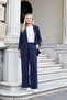 Women's Silky Textured Modal High Waist Side Pockets Elastic Back Wide Leg Loose Palazzo Trousers-Navy