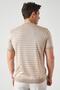 Men's Beige Crew Neck Striped Knitwear T-Shirt - 7