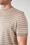 Men's Beige Crew Neck Striped Knitwear T-Shirt - 5