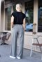 Women's Silky Textured Modal High Waist Side Pockets Elastic Back Wide Leg Loose Palazzo Trousers-Antra - 7