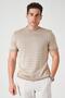 Men's Beige Crew Neck Striped Knitwear T-Shirt