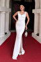 Jersey Fabric Stone Detailed Evening Dress - White