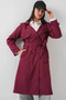 Double-Breasted Neck Burgundy Women's Trench Coat 5918