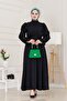 Henna Dress with Flounces and Belted Sleeves-Black