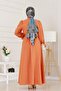 Henna Dress with Flounces and Belted Sleeves-Orange - 5