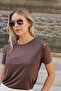 Women's Quality Modal Fabric Crew Neck Button Accessory Short Sleeve T-Shirt Blouse-Brown - 6