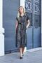 Women's Midi Length Dress with Patterned Collar Low Shoulder Double Sleeve Belt (Leather Belt Included)-Anthracite Leopa - 4