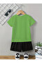 Girl's Capybara Printed Green T-Shirt-Black Shorts Set - 2