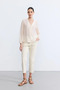 V-Neck Self-Patterned Blouse - Ecru - 2