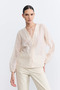 V-Neck Self-Patterned Blouse - Ecru