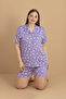 Plus Size Daisy Printed Shirt Collar Shorts Pajama Set - 2