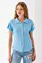 Women's Shirt Collar Short Sleeve Wrap Blouse Light Blue - 20270 - 4