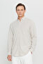 360 Stretching in All Directions Cotton Slim Fit Button Collar Knitted Beige Shirt - 3