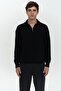 Oberon Polo Neck Half Zipper Black Men's Knitwear Sweater - 2