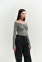Vanni Cross Detail Gray Long Sleeve Blouse - 3