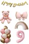 Pink Teddy Bear Age Balloon Rainbow Themed Baby Girl Concept Birthday Party Set Ornament - 3
